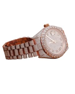 Montre en or rose avec cadran blanc entièrement sertie de moissanite, montre en acier inoxydable luxueuse, montre vintage hip hop - Product Image 2