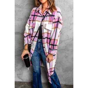Vestes personnalisées pour femmes automne-hiver 2025, shacket en flanelle à carreaux, bouton, manches longues, décoration patchwork, vêtements de mode - Product Image 4