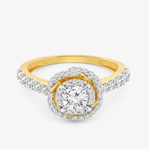 Bague de fiançailles en or jaune 14 carats avec diamant de laboratoire rond de 1,25 carat et double halo - Product Image 4