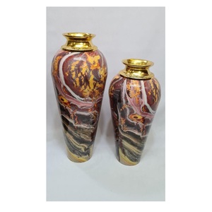 Modern Black Gold Decorative Iron & Aluminium Flower <b>Vase</b> <b>Set</b> Elegant Gold Bands Luxury Cylindrical Matte Finish Tabletop <b>Vases</b> - Product Image 2