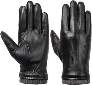 Gants en cuir de chèvre véritable doublés de laine pour homme, pour la conduite automobile, le cyclisme, chauds et doux, en cuir de mouton - Product Image 1