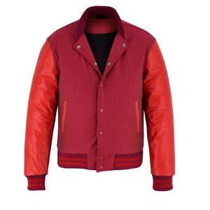2026 OEM Premium <b>Red</b> <b>Wool</b> With Orange Leather Sleeves Varsity Jacket For Men's 100% High Quality Low MOQ Heated Fashion Jackets - Product Image 4
