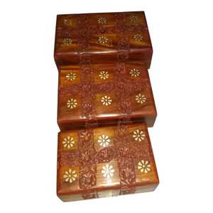 Handcrafted Wooden Jewelry <b>Box</b> Carved <b>Floral</b> Storage Case Magnetic Lid Square Organizer Gift Home Decor From Uttarakhand - Product Image 1