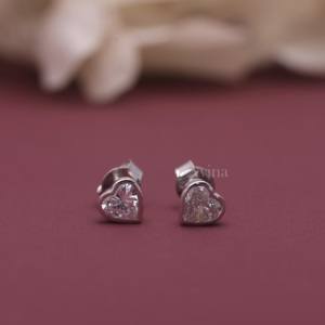 IGI Certified Lab Grown Diamond Heart Shape Stud <b>Earrings</b> Solid 925 Sterling <b>Silver</b> Bezel Set Solitaire Diamond <b>Earrings</b> - Product Image 1