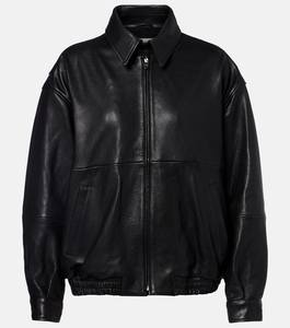 Veste universitaire en cuir noir pour femme, coupe oversize style boyfriend, col mandarin, fermeture éclair, doublure en coton, style vintage, automne-hiver - Product Image 3