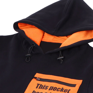 Sweat-shirt à capuche pour homme, noir et orange, avec poche imprimée, coupe décontractée, style automne, manches régulières, en coton tricoté - Product Image 5