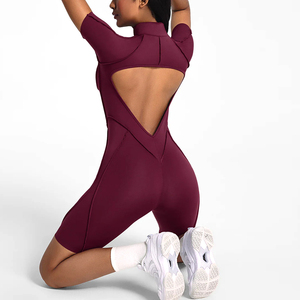 Conjunto de 2 piezas de mono de yoga para mujer, de cintura alta, sin espalda, con cremallera frontal, de secado rápido y transpirable, para gimnasio - Product Image 5