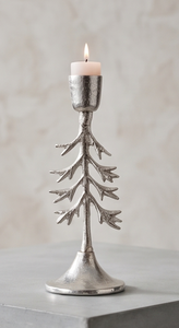Support de bougie en métal en forme de sapin argenté, centre de table festif pour les fêtes, candélabre texturé moulé pour la décoration hivernale C - Product Image 2