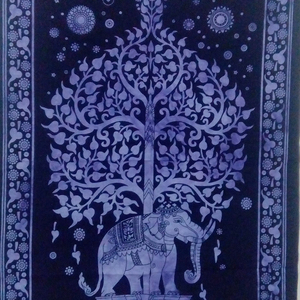 Elephant Under Tree Handmade Cotton Wall Hanging Tapestry Animal Print Small <b>Poster</b> Door Decor By Indian Consigners - Product Image 1
