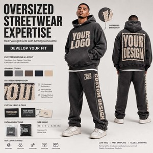 Ensemble de survêtement noir à capuche pour homme, impression de logo personnalisé, sweat-shirt et pantalon à manches longues, style streetwear, coupe ample, 100% coton, vêtements d'automne - Product Image 6