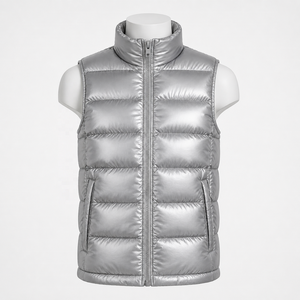 Men's Silver Metallic Puffer Vest Stand Collar Zipper Sleeveless Down Waistcoat Windproof Winter <b>Gilet</b> - Product Image 5
