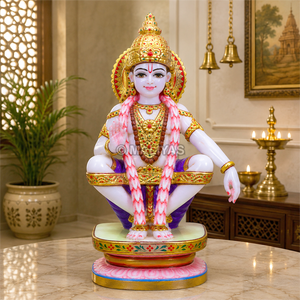 Marble Ayyappa Swamy Statue - 12 Inch | Handcrafted White Marble Lord Ayyappa Murti | Premium Hindu God Idol | MALIYAS Jaipur - Product Image 1