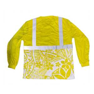 High Visibility Yellow Long Sleeve <b>Red</b> Safety Work <b>Shirt</b> with Reflective Tape Tribal Print 100% Polyester Quick Dry - Product Image 2