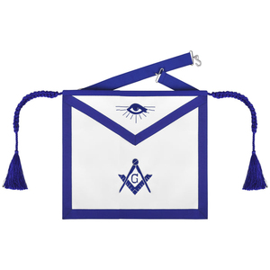 Master Mason Blue Lodge <b>Apron</b> <b>White</b> Cotton With Blue Cords & Tassels High End Masonic <b>Aprons</b> produced with fine materials - Product Image 1