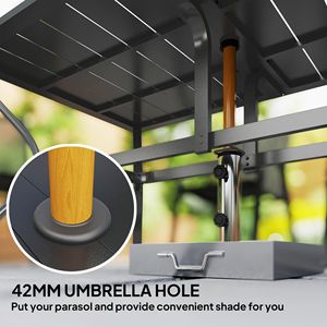 Tavolo Pieghevole Rettangolare in Acciaio per 6 Persone, Nero, con Foro per Ombrellone, per Esterni - Product Image 4