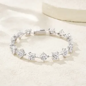 RAMDUT IMPEX Moissanite Tennis Bracelet Silver Plated Princess Cut Sparkling Trendy Elegant Unisex <b>Gift</b> Her Engagement - Product Image 1