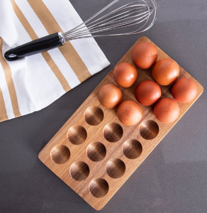 Support de rangement pour œufs en bois naturel pour cuisine, style farmhouse, plateau rectangulaire en bois fait main pour œufs - Product Image 5