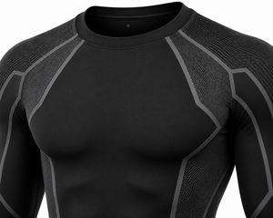 <b>Men's</b> Long Sleeve <b>Compression</b> Rash Guard Black Quick Dry Breathable Eco-Friendly Nylon Polyester Athletic Workout Top - Product Image 2