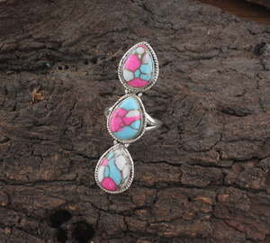 Wholesale Party Three Stone Pear Cut <b>Turquoise</b> 925 Sterling Silver Long <b>Ring</b> for Women - Product Image 1
