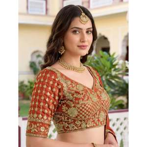 Captivating Orange Thread Embroidered Silk <b>Wedding</b> Lehenga Choli - Product Image 2