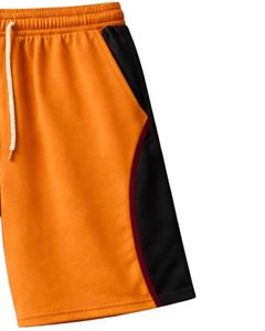 Shorts de sport pour hommes, orange et noir, avec empiècements contrastés, en polyester et coton, avec cordon de serrage, taille élastique, pour la gym, l'entraînement, décontractés, été - Product Image 4