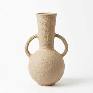 Vase de sol rustique en papier mâché noir, pot texturé Wabi Sabi à double anse et ventre rond, pour décoration hôtelière et domestique - Product Image 2