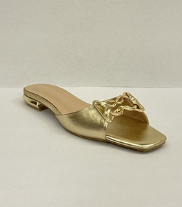 Elegant <b>Women</b> Gold Patent Leather Heeled <b>Sandals</b> Square Toe Low Heel Buckle <b>Strap</b> Summer Wear - Product Image 1