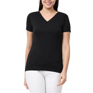 T-shirts personnalisés pour femmes, col en V, été, manches courtes, coton respirant, coupe ample, décontractés - Product Image 1