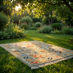 Alfombra Oriental Estilo Oushak de Lana/Algodón Anudada a Mano, Hecha a Mano, con Diseño Floral Tradicional, Antideslizante, Apta para Mascotas, Pelo Medio, Respaldo de Látex - Product Image 1