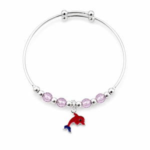 925 Sterling Silver Dolphin Charm <b>Bracelet</b> with Pink Crystal Beads High Polish <b>Cute</b> Girls Jewelry Gift Daily Wear Party Style - Product Image 3