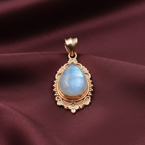 Colgante de Piedra Lunar Arcoíris Natural en Forma de Lágrima, Plata de Ley 925, Hecho a Mano, Estilo Boho Vintage, Collar con Piedra Curativa - Product Image 4