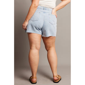 Shorts de mezclilla para mujer de talla grande, lavado claro, transpirables, a la moda, con dobladillo rasgado, estilo popular, personalizados, con servicio OEM - Product Image 4