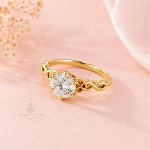 Anillo de Compromiso de Moissanita Redonda de 1 Quilate, Anillo de Novia de Plata de Ley 925 Chapado en Oro con Nudo Celta Vintage para Mujer - Product Image 2