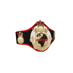 High Quality Centre Championship Belt with Gold Globe and Crown Emblems Premium Quality <b>Black</b> Leather Title Belt for Sports - Product Image 1