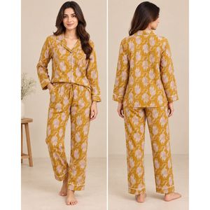 Ensemble de pyjama pour femmes en coton 100% avec imprimé étoiles, vêtements de nuit doux et respirants en tricot, taille élastique, deux pièces, vêtements de détente - Product Image 2