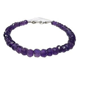Natural Purple <b>Amethyst</b> Faceted Rondelle Beaded <b>Bracelet</b> 4MM Gemstone <b>Bracelet</b> With Silver Clasp Fashion Jewelry For Women - Product Image 1