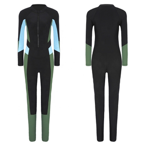 Maillot de bain une pièce pour femme, style pantalon, color block, manches longues, fermeture éclair sur le devant, extensible, en Spandex et Nylon, pour la plage - Product Image 2