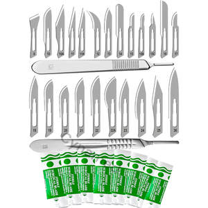 ใบมีดผ่าตัดปลอดเชื้อ 120 ใบ ขนาดต่างๆ 10 11 15 20 21 22 พร้อมด้ามจับมีดผ่าตัดเบอร์ 3 และเบอร์ 4 จำนวน 2 ด้าม บรรจุภัณฑ์แยกชิ้น เหมาะสำหรับการใช้งาน - Product Image 1