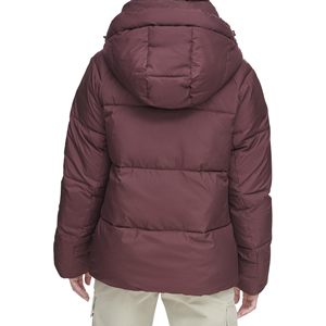 Chaqueta Acolchada con Capucha para Mujer, Color Borgoña, Manga Larga, Abrigo de Invierno, Relleno Grueso de Poliéster, Largo Regular - Product Image 4