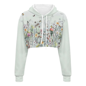 Sudadera con Capucha Corta con Estampado Floral para Mujer, Sudadera de Manga Larga, Transpirable, Tejida, Estilo Primavera - Product Image 2