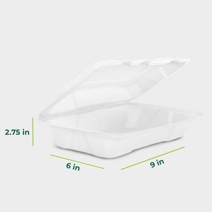 Paquete de 50 Cajas de Almuerzo Desechables de 9x6 Pulgadas, Contenedores de Alimentos Tipo Concha con Tapas Biodegradables de Caña de Azúcar, Cajas Ecológicas para Llevar, Contenedores de Papel - Product Image 2
