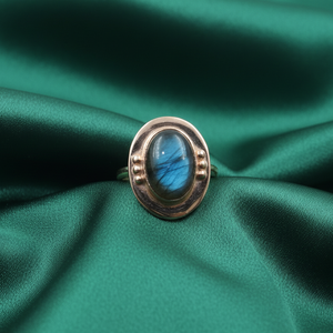 Bague en argent 925 avec pierre de labradorite bleue, boule en laiton, faite à la main, style bohème, plaquée or rose et or jaune, bijou pour elle - Product Image 3