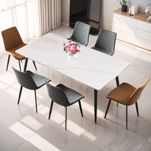 Tavolo da Pranzo Mountain Grain White 63 Pollici in Pietra Sinterizzata/Marmo/Porcellana per Cucina e Soggiorno - Solo Tavolo - Product Image 2