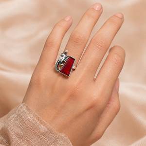 Antique <b>Silver</b> Plated Ceramic Elephant Cocktail <b>Ring</b> Lab Created Red Cubic Zirconia <b>Emerald</b> Cut Stone May for Women Bohemia - Product Image 2