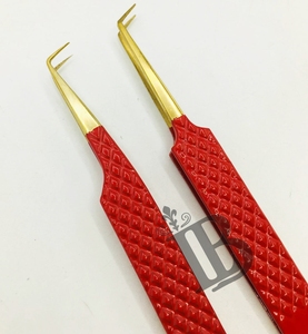 Pince à épiler à 90 degrés très demandée, deux types de styles d'épaule, pour extensions de cils, meilleure qualité, pointes en fibre d'acier inoxydable, avec logo - Product Image 5