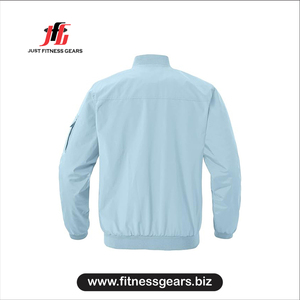 Just Fitness Gears Men's <b>Light</b> Blue Bomber <b>Jacket</b> Zipper Closure Windproof Casual Autumn <b>Jacket</b> Solid Color Stand Collar - Product Image 2