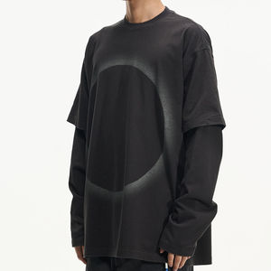 T-shirt à manches longues en coton double couche pour homme, tissu tricoté confortable, coupe ample, design tendance, t-shirts pour homme - Product Image 4