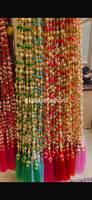 Guirlande de pompons et de clochettes en velours et soie colorés pour décoration de mariage indien, 1,5 m de long, idéale pour les mariages, les fêtes et les inaugurations de maisons