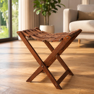 Tabouret pliant en bois pour le camping avec assise à lattes courbées, chaise pliante en bois pour le camping, la pêche, le jardin, les voyages et la décoration rustique de la maison - Product Image 4