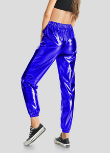 Women Metallic Shiny Wide Leg Pants Y2K Street Style Printed Loose Long Trousers - Product Image 4